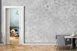 Vintage nature stylized leaves wallpaper grey