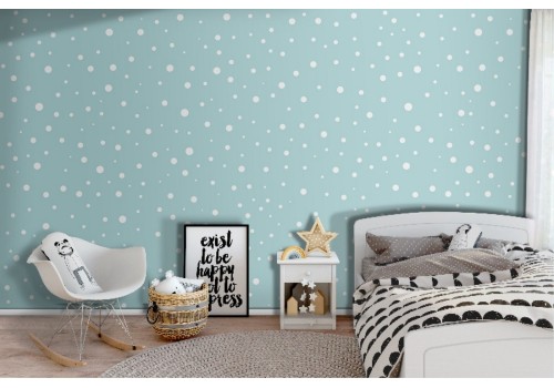 Carta da Parati bambini decorazione a pois azzurro e bianco 2
