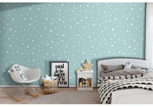 Children's wallpaper decoration with blue and white polka dots 2