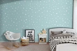 Children's wallpaper decoration with blue and white polka dots