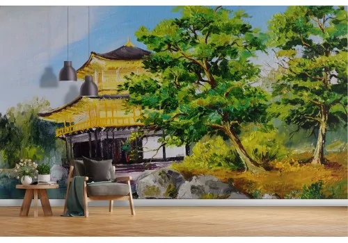 Carta da Parati paesaggio pagoda giapponese con lago 2