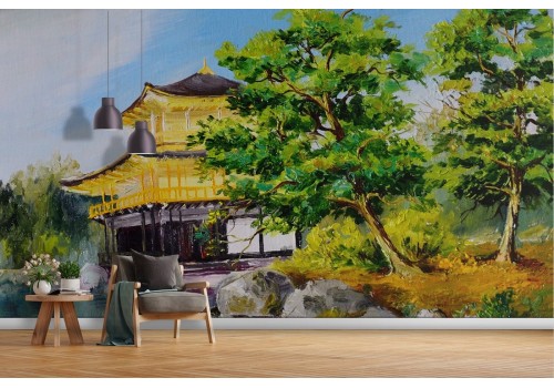 Japanese pagoda landscape wallpaper with lake 2