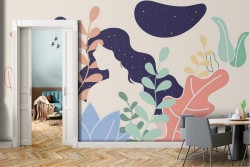 Abstract nature wallpaper with woman silhouette