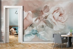 Carta da Parati fiori rosa natura dipinto raffinato