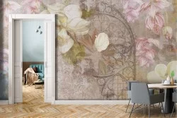 Vintage flower decoration wallpaper on concrete