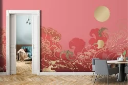 Wallpaper decoration golden oriental landscape waves