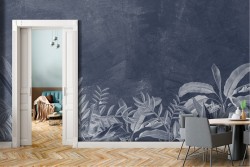 Tropical flowers nature vintage blue wallpaper