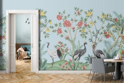 Carta da Parati natura stilizzata tropicale animali e fiori