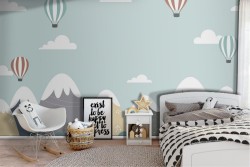 Wallpaper of hot air balloons and mountain landscape for children