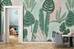 Carta da Parati foglie tropicali natura decorazione stilizzata verde