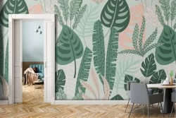 Carta da Parati foglie tropicali natura decorazione stilizzata verde