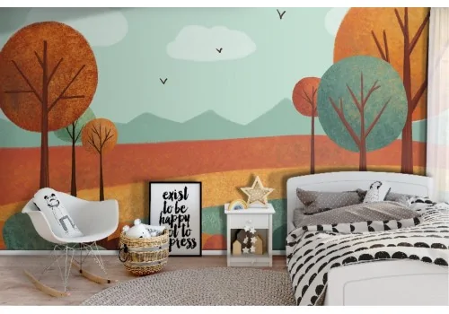 Carta da Parati paesaggio natura bambini alberi 2