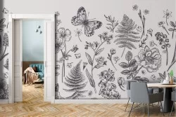 Vintage nature wallpaper with flowers and leaves