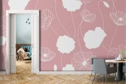 Wallpaper stylized pink flowers nature modern design