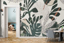 Tropical leaves abstract design vintage wallpaper