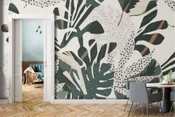 Tropical leaves abstract design vintage wallpaper