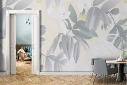 Wallpaper stylized leaves nature vintage design