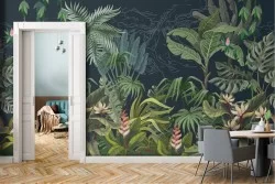 Tropical forest green leaves wallpaper illustration
