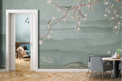 Carta da Parati albero fiori rosa natura minimal vintage