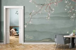 Carta da Parati albero fiori rosa natura minimal vintage