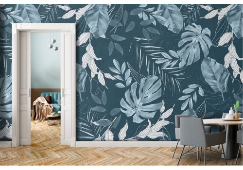 Blue tropical leaves wallpaper modern design