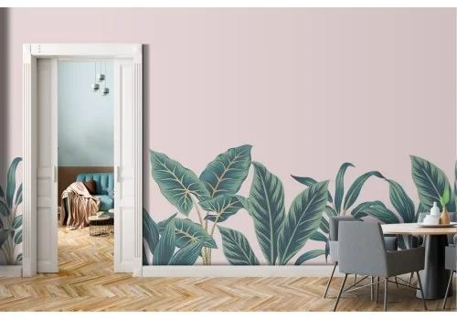 Carta da Parati foglie tropicali natura sfondo rosa