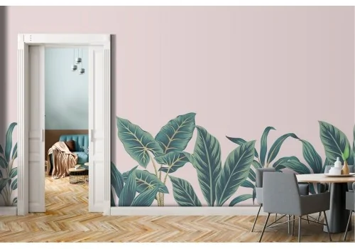 Tropical leaves wallpaper nature pink background