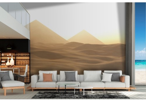 Wallpaper desert with pyramids and oasis