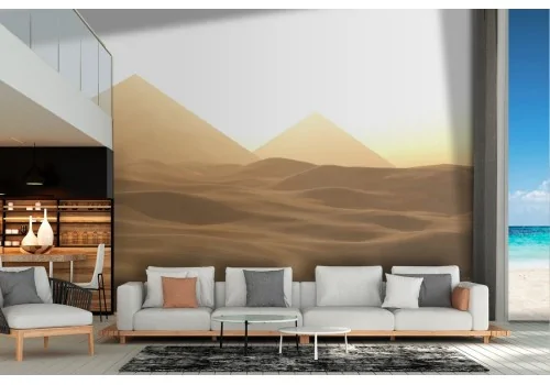 Wallpaper desert with pyramids and oasis