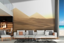 Wallpaper desert with pyramids and oasis