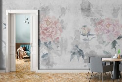 Carta da Parati natura fiori rosa vintage raffinata