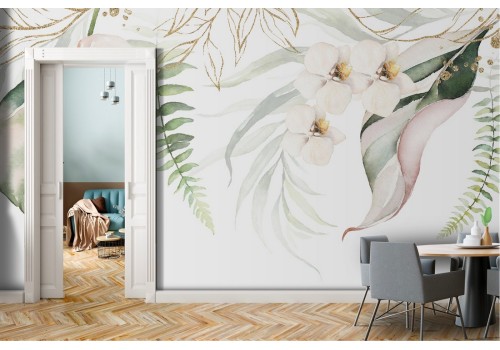 Carta da Parati natura raffinata fiori bianchi