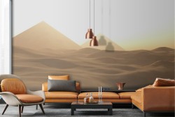 Wallpaper desert with pyramids and oasis