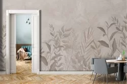 Wallpaper with stylized leaves on concrete surface