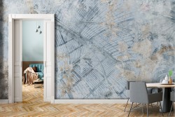 Carta da Parati superficie cemento decori foglie natura