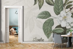 Carta da Parati fiori bianchi foglie verdi natura