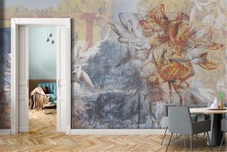 Carta da Parati intonaco decori fiori vintage