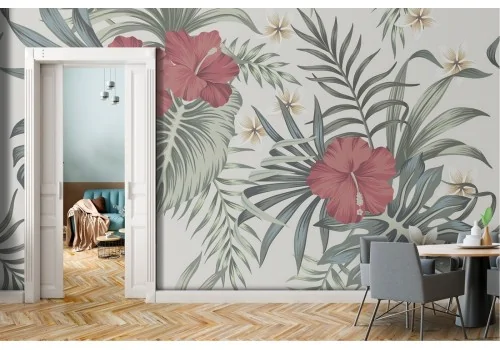 Red flowers and tropical leaves nature wallpaper