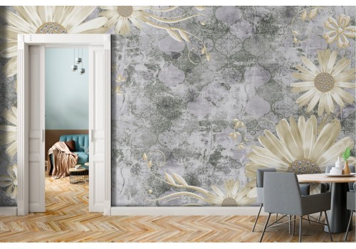 Vintage Cement Flowers Wallpaper 2