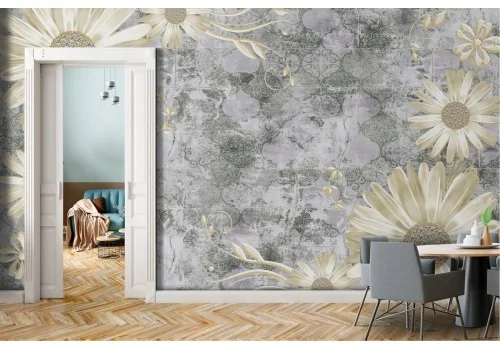 Vintage Cement Flowers Wallpaper 2