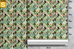 Carta da Parati moderna foglie tropicali e geometrie.
