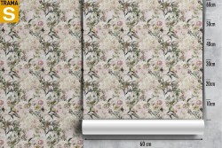 Carta da Parati fiori rosa e foglie natura vintage.