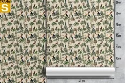 Carta da Parati foglie e uccelli tropicali pattern natura vintage.