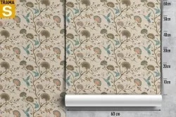 Vintage flower and bird pattern wallpaper.