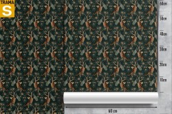 Wallpaper with vintage pattern of animals and tropical forest.