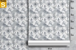 Wallpaper marine lighthouse pattern decoration.
