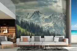 Wallpaper landscape mountain with snow and forest