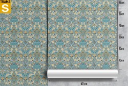 Wallpaper with leaves and vintage damask decoration pattern.