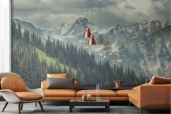 Wallpaper landscape mountain with snow and forest