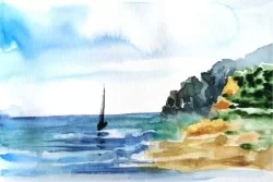 Carta da Parati Design e Stili Paesaggi e Natura Dipinti e Acquerelli Natura Spiaggia e Mare